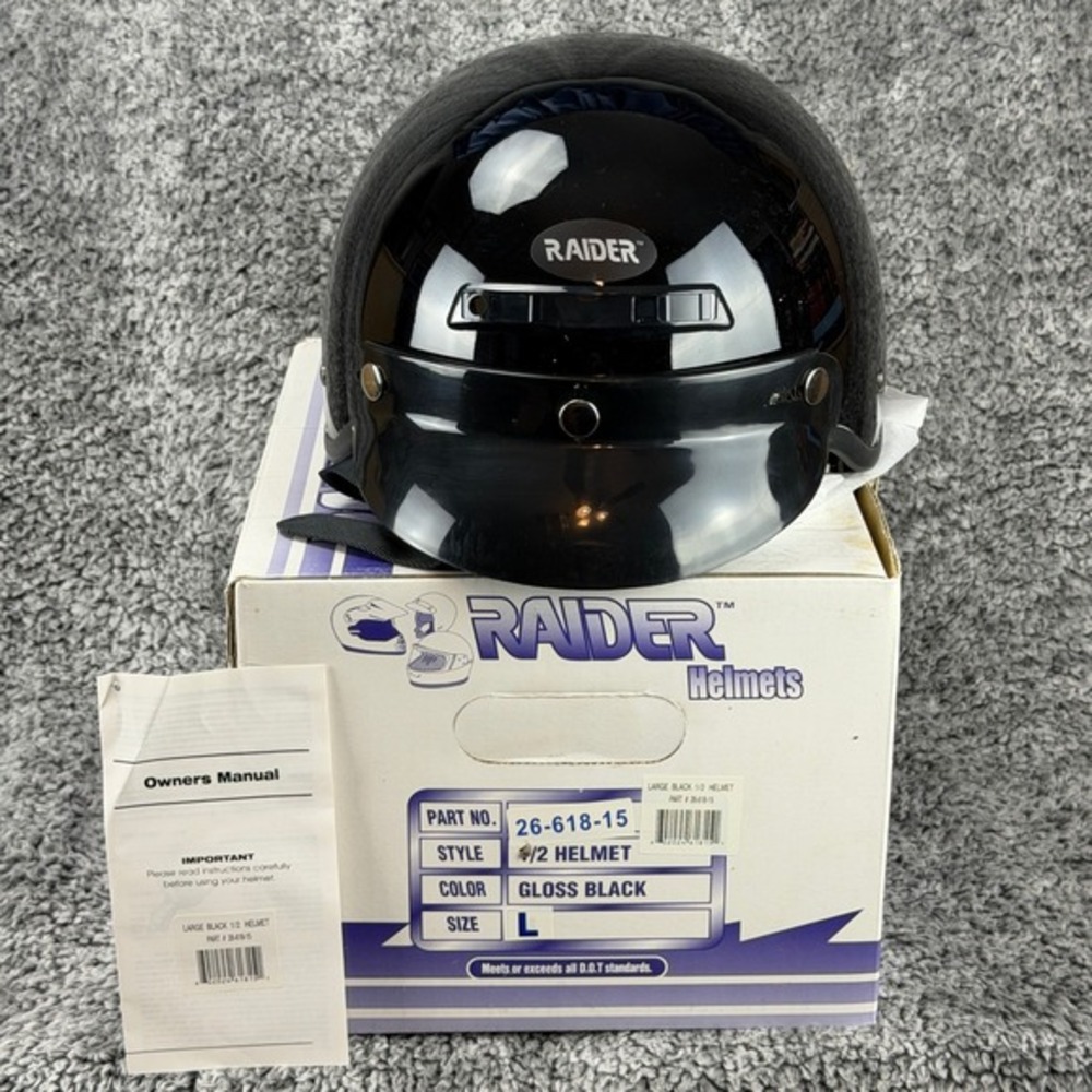 RAIDER Black Glossy Large 1/2‎ Helmet Motorcycle DOT Approved 26-618-15 NEW